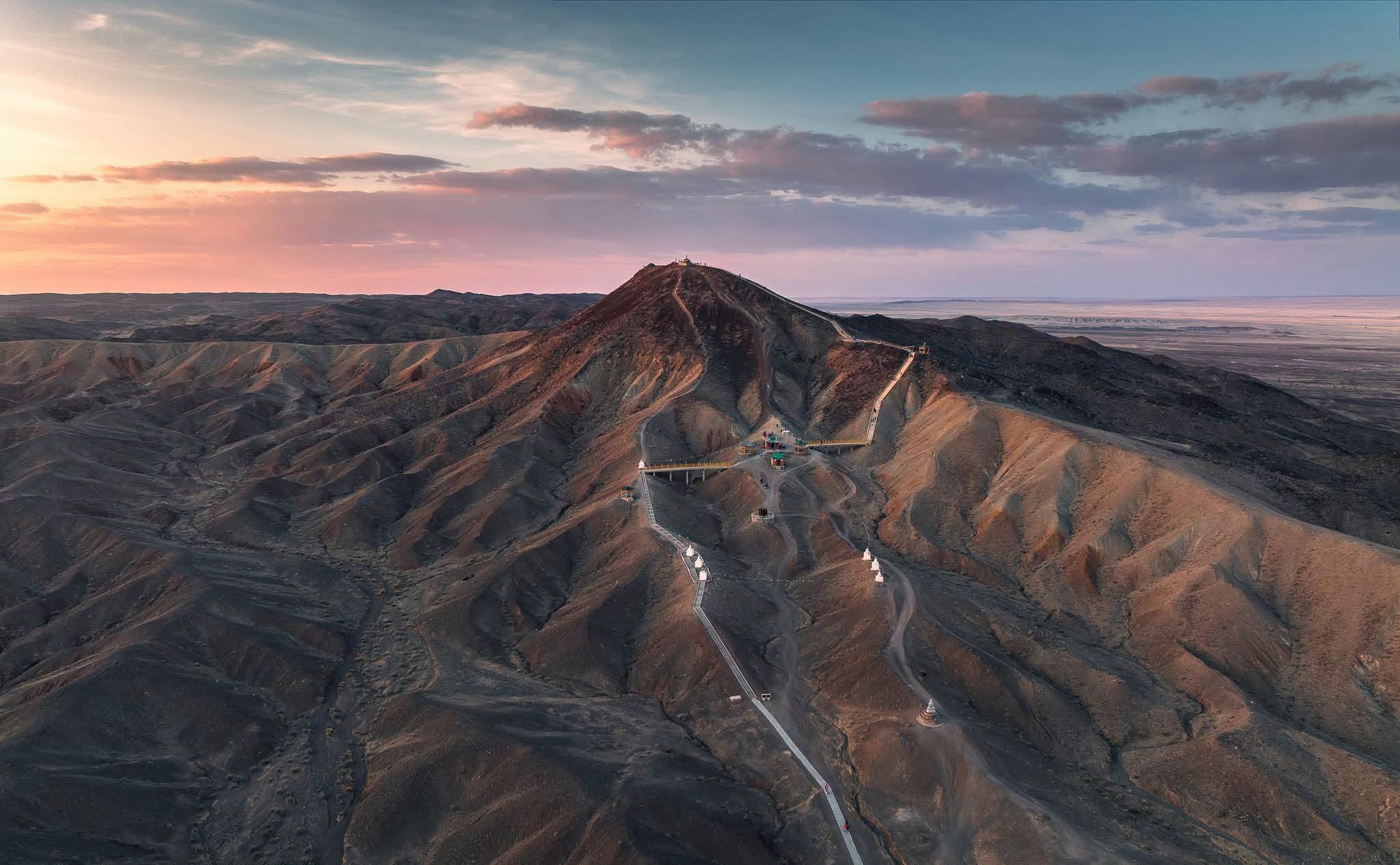 Khan Bayanzurkh Khairkhan ridge and stairway in evening light.